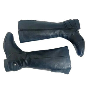 Life Stride Amy Black Faux Leather Knee High Riding Boots Knit Back Size 8.5